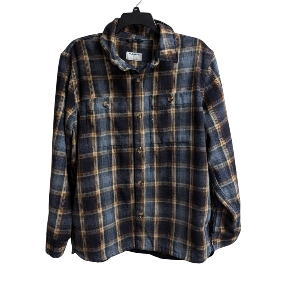 Old Navy Plaid Soft Heavy Flannel Men's XL Blue Brown Tan